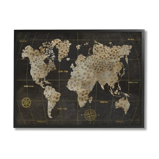 Stupell Industries Giraffe Animal Pattern Atlas Map Compass Framed Giclee Art